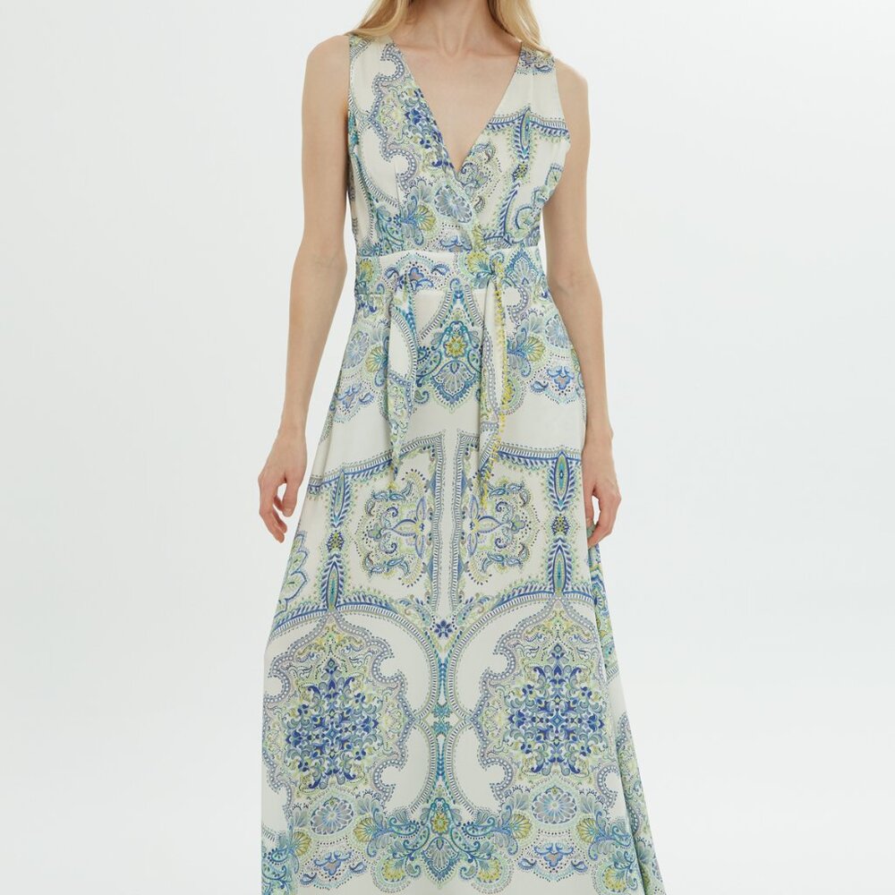 Belt Detailed Patterned Blue Dress - Picture 6 of 8